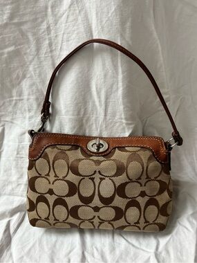 Coach Tan and Brown Signature Canvas Shoulder Bag